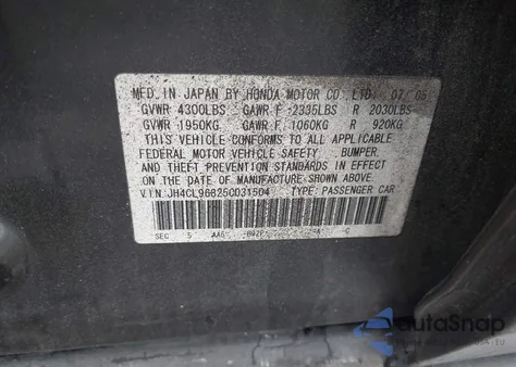 2005 Acura Tsx из США, поврежденный, VIN JH4CL96825C031504